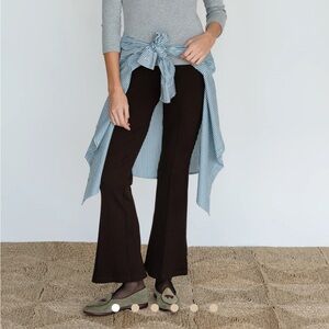 Brown Donni Ribbed Kick Flare Pants - Espresso
